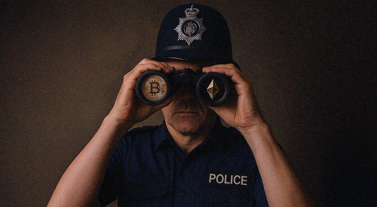 UK-police-looking-through-binoculars-and-in-the-lenses-add-crypto-coins