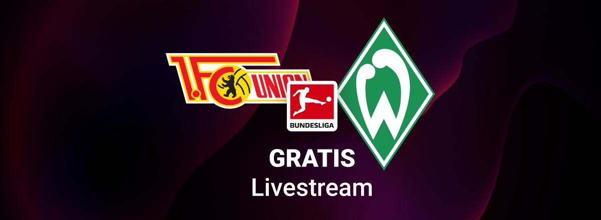 Werder Bremen gegen Union Berlin, Team Logos, Gratis-Livestream Bundesliga, roter Hintergund