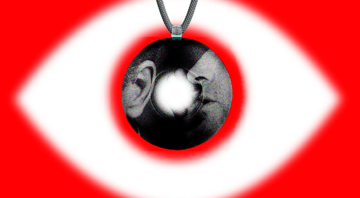 A spooky looking whisper, contained within the powers of an AI wearable necklace.