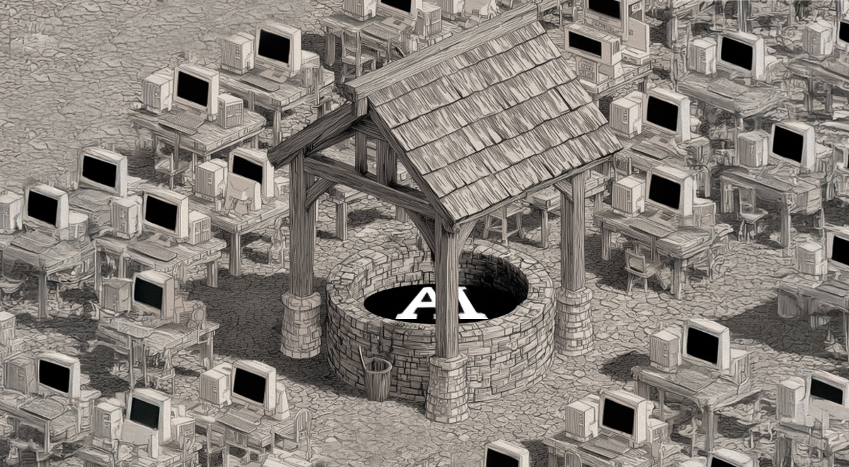 black and white image of computers around an AI well