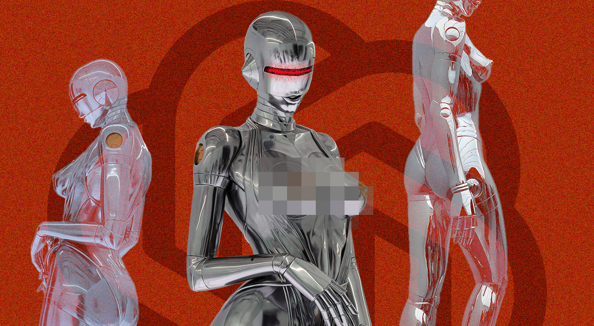 Sex robots on a red background