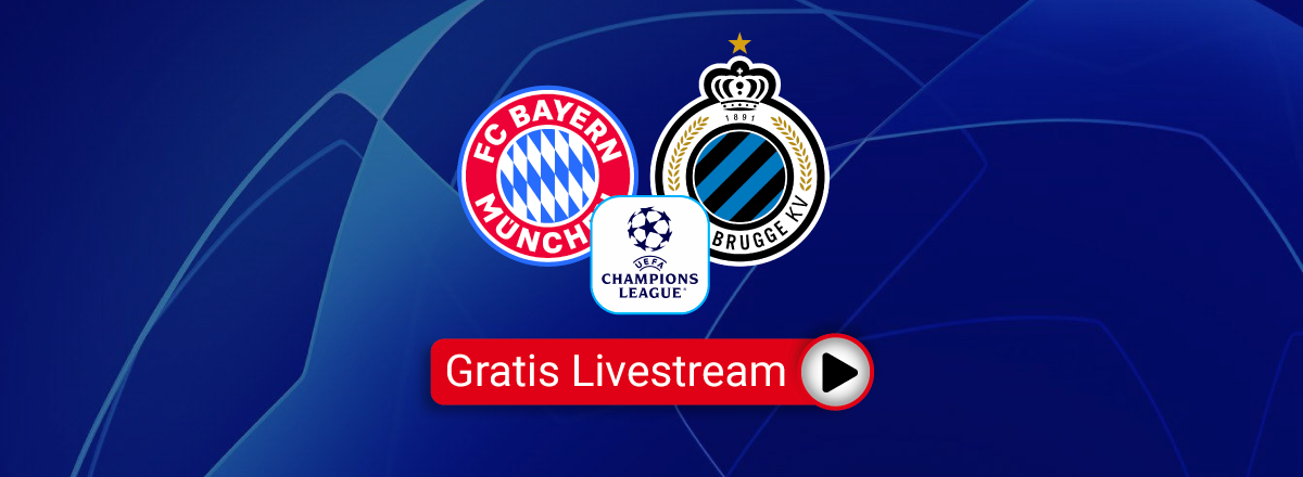 FC Bayern vs. Club Brügge Team Logos, blue background