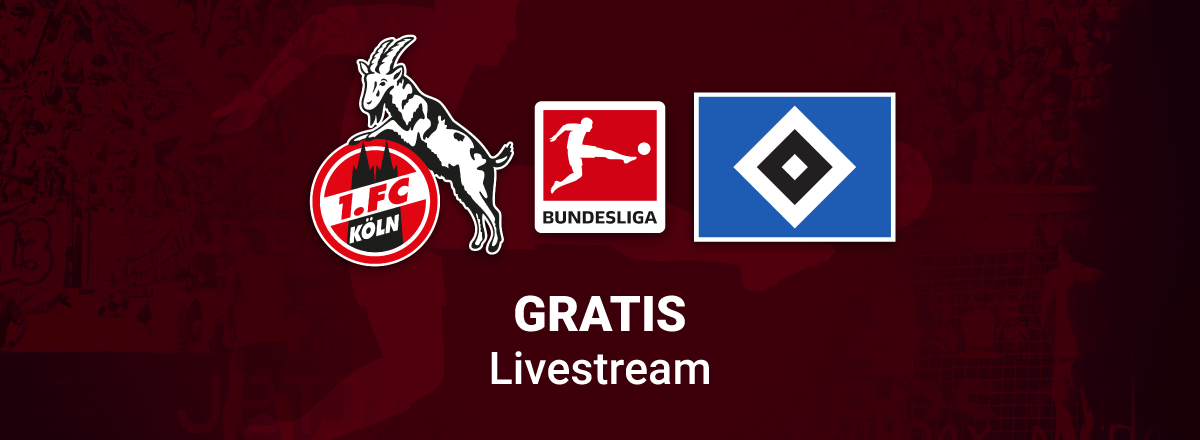 FC Köln vs. HSV Livestream Bundesliga 2025, Team Logos, brauner Hintergrund,