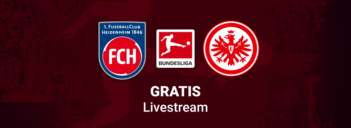 Heidenheim vs. Frankfurt, Team Logos, brauner Hintergrund, Bundesliga Livestream
