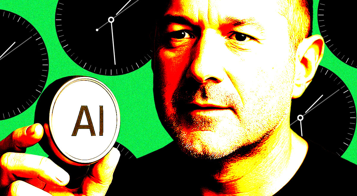 Jony Ive holding an ai gadget