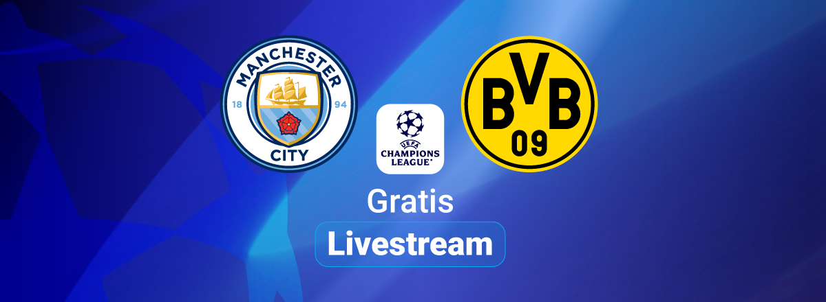 Man City vs. Dortmund, Team Logos, blauer Hintergund