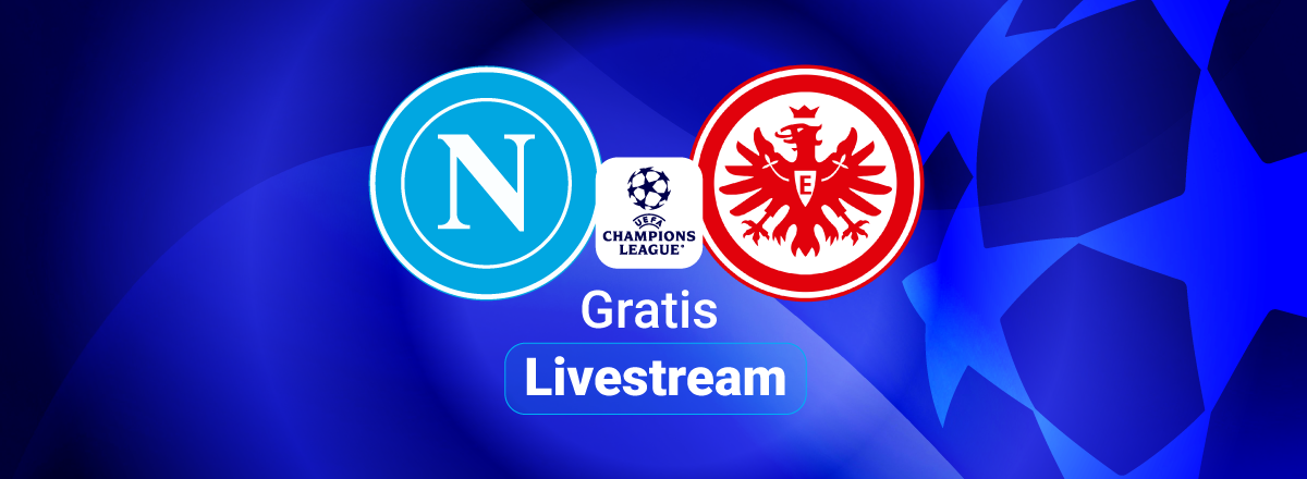 Neapel vs. Frankfurt CL 2025, Team Logos, Champions League, blauer Hintergund