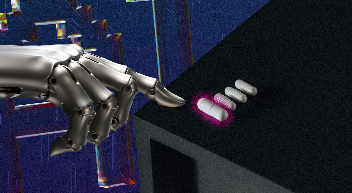 A robot's hand reaching out pills