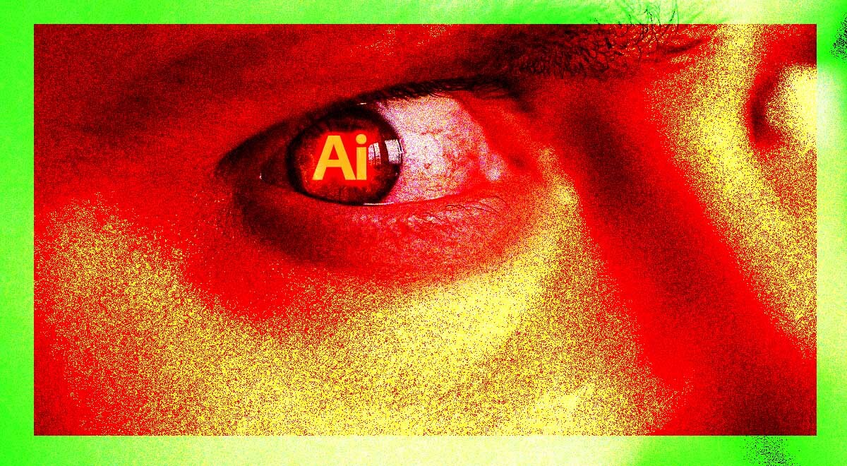 A red face with "AI" in his eye.