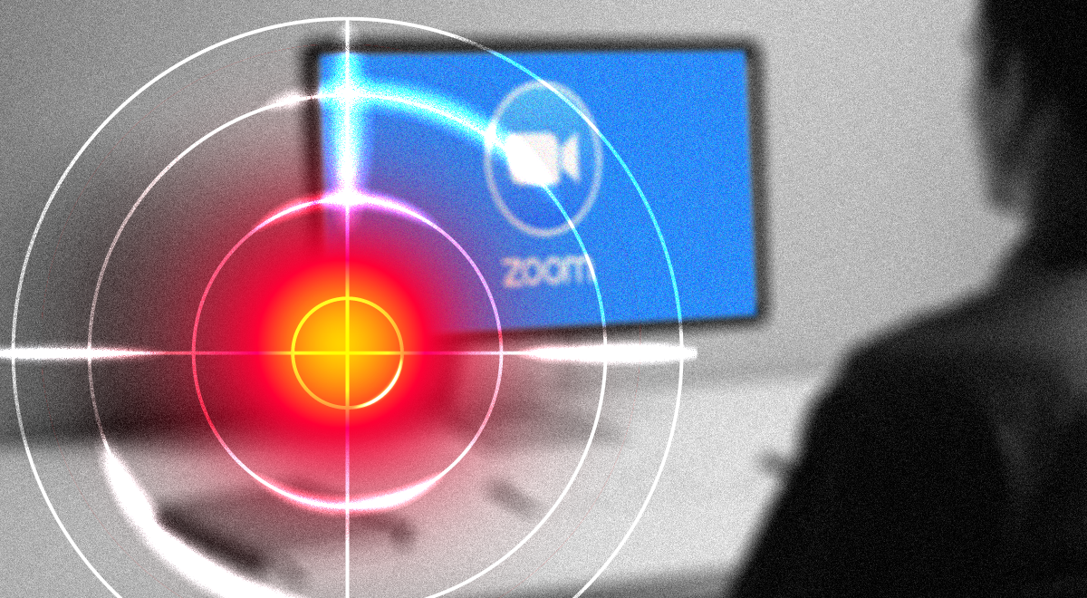 red and white target, blue screen, zoom logo on it, man in black and white