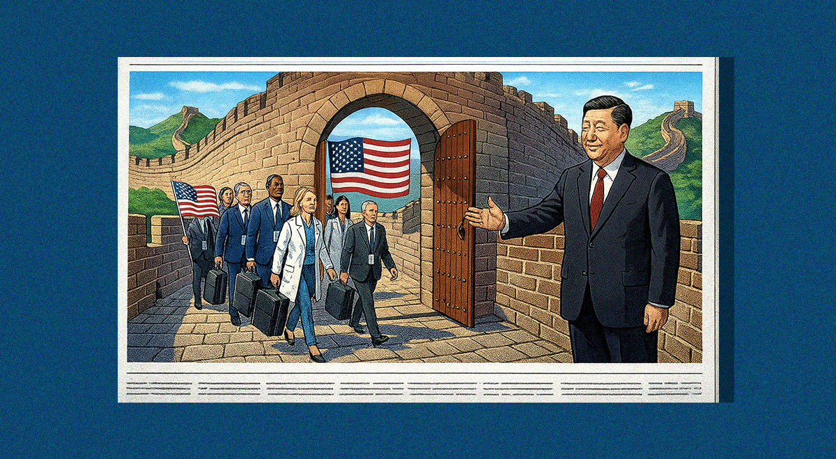 xi is opening china wall doors to workers from the us, us flag, sunny day