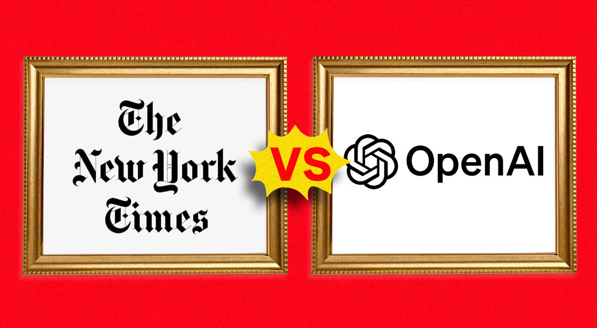 The logos of the New York Times and OpenAI