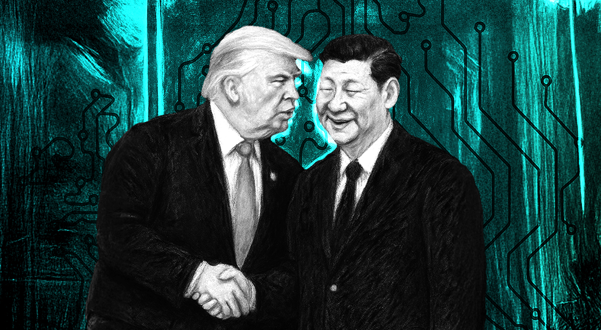 black and white donald trump shakes hand with chinese Xi