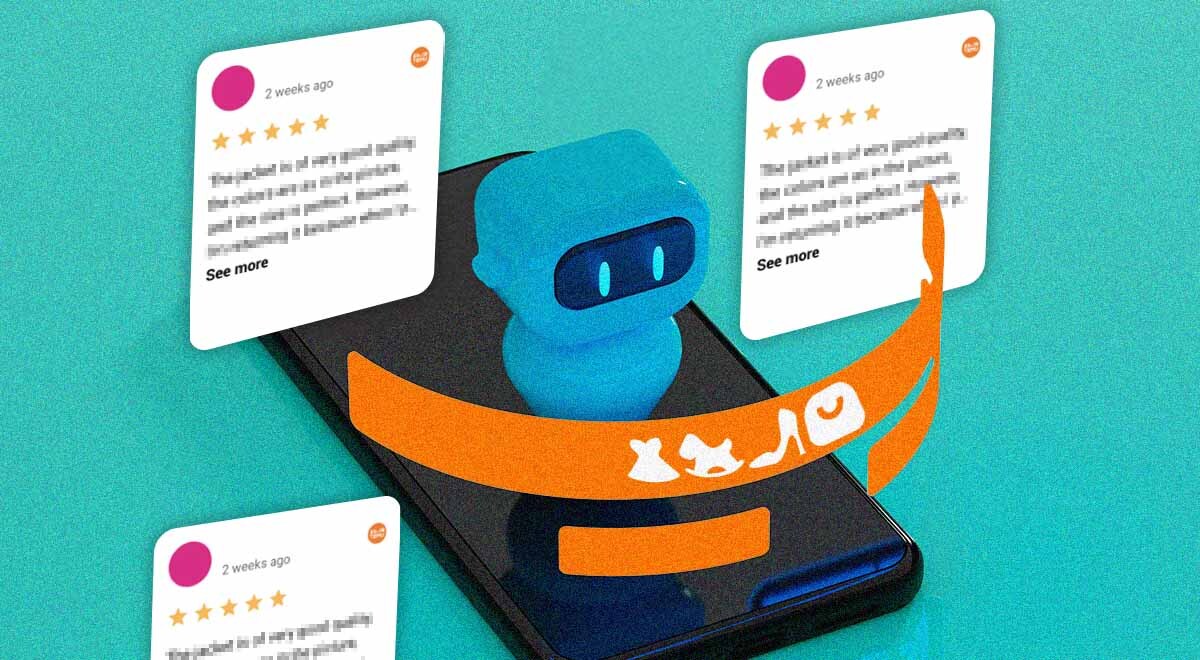 A robot writing customer reviews