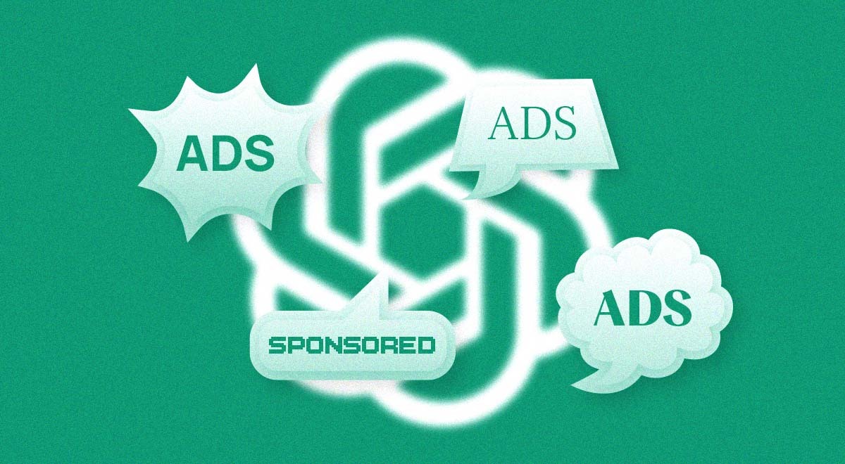 OpenAI logo and words "ads" and "sponsored"