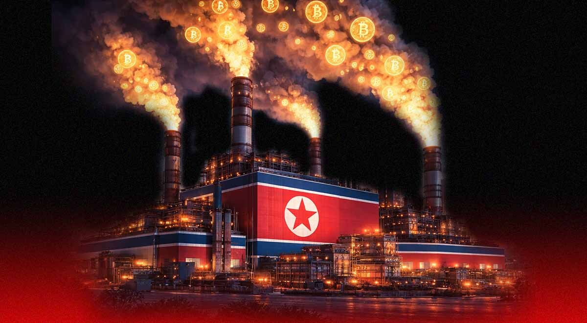 Factory in North Korean colors minting crypto; North Korea Bitcoins