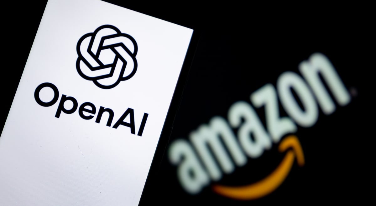 OpenAI logo in front of Amazon logo