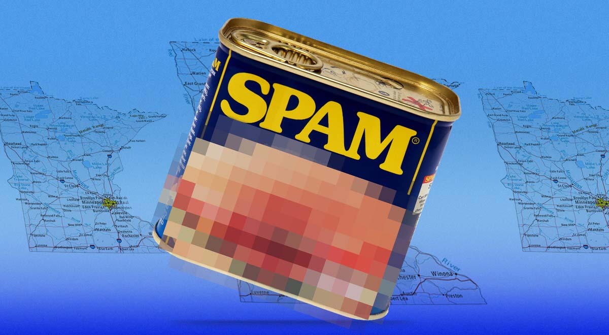 Can of Spam overlayed over the map of Minnesota