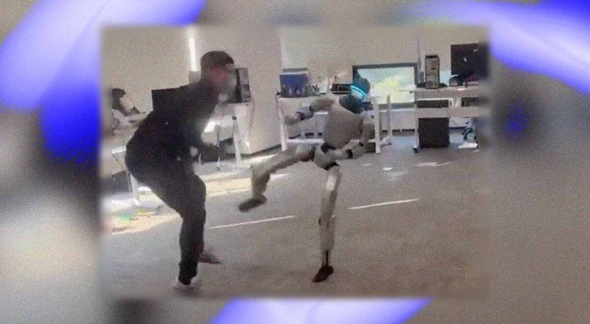 unitree robot hits human trainer in the balls