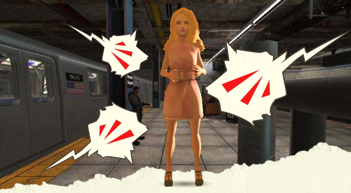 A female avatar being catcalled in a virtual reality environment