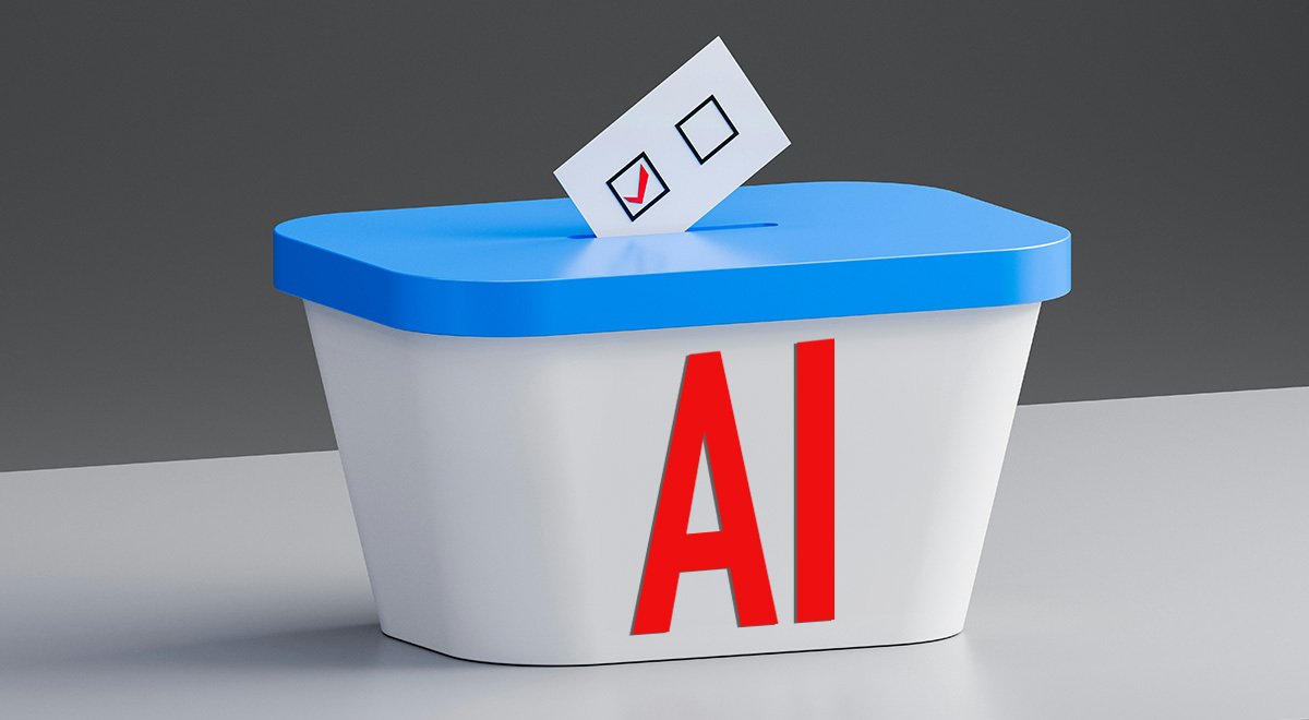 white box with blue top, red AI sign, casting vote, red check mark