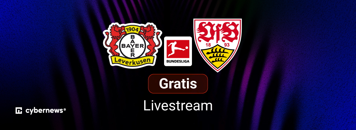 Bayer 04 Leverkusen vs. VfB Stuttgart, Team Logos, blauer Hintergrund