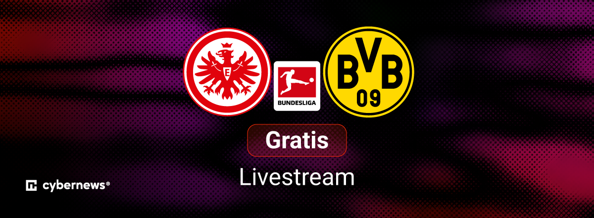 Eintracht Frankfurt vs. Borussia Dortmund, Team Logos, blauer Hintergrund