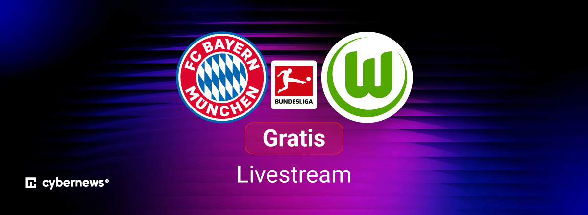 FC Bayern vs. VfL Wolfsburg, Team Logos, blauer Hintergrund