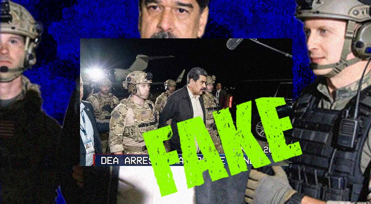 A fake warning sign next to a fake image of general maduro.