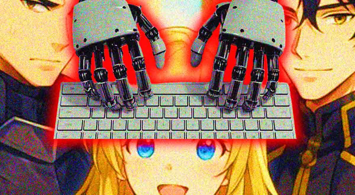Image showing robot hands on a keyboard and anime characters