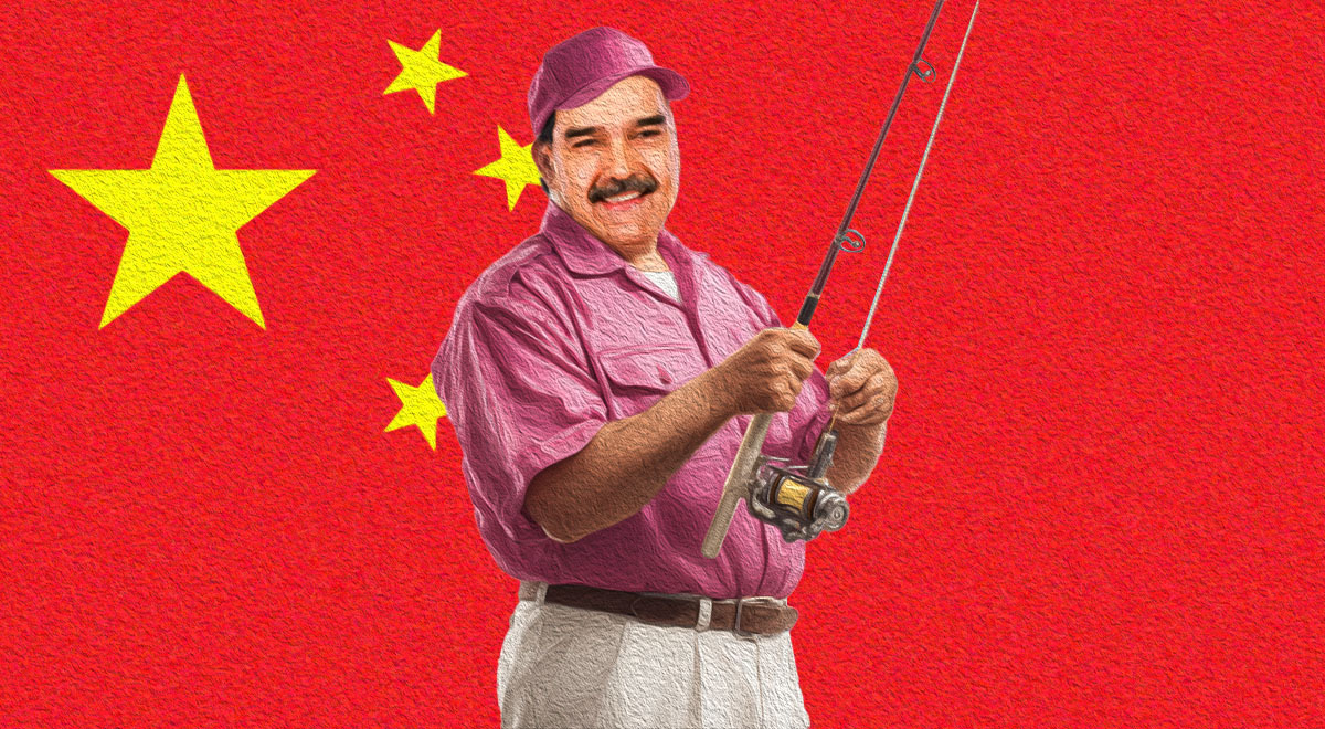china flag maduro holding a fishing rod