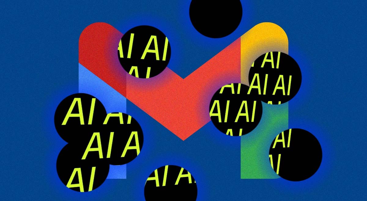 Gmail logo and black bubbles with letters "AI" in them