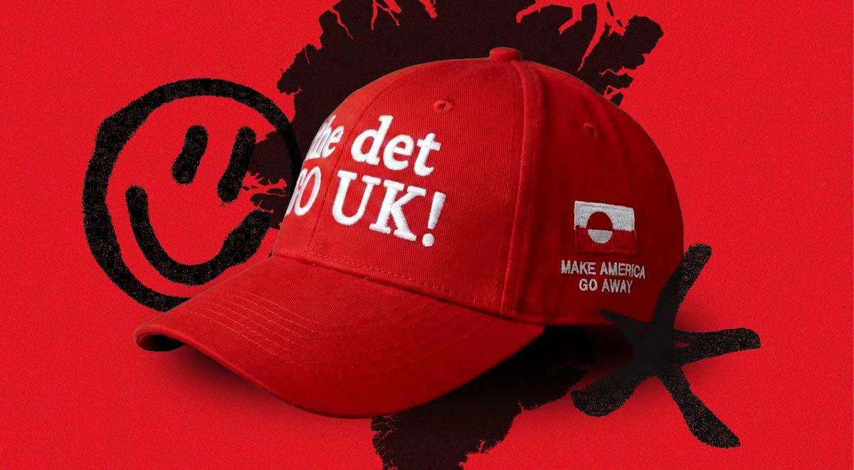 A red hat that says "Make America Go Away" in the Inuit language