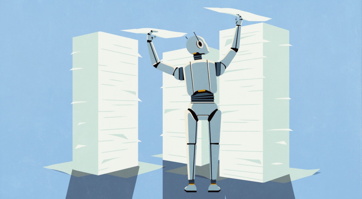 AI_robot_paper piles_tower