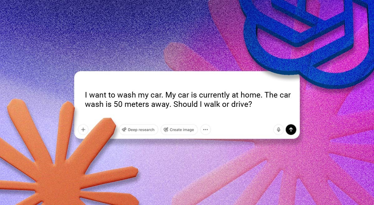 The chatbot's window and a prompt asking whether user should walk or drive to get their car washed