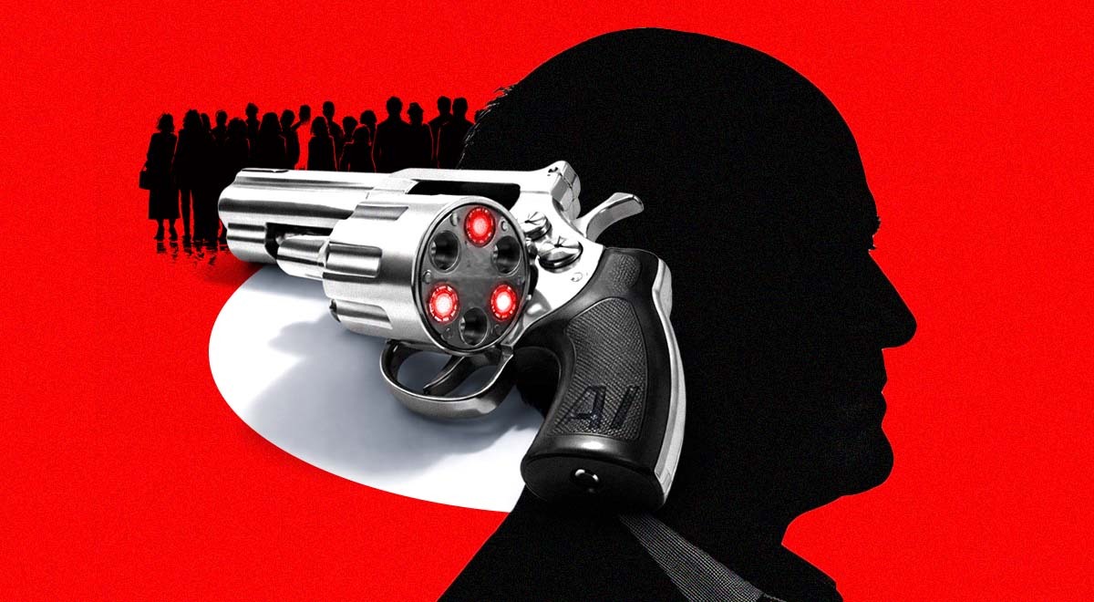 Dark profiles of multiple people and a loaded gun, the concept of "Russian roulette"
