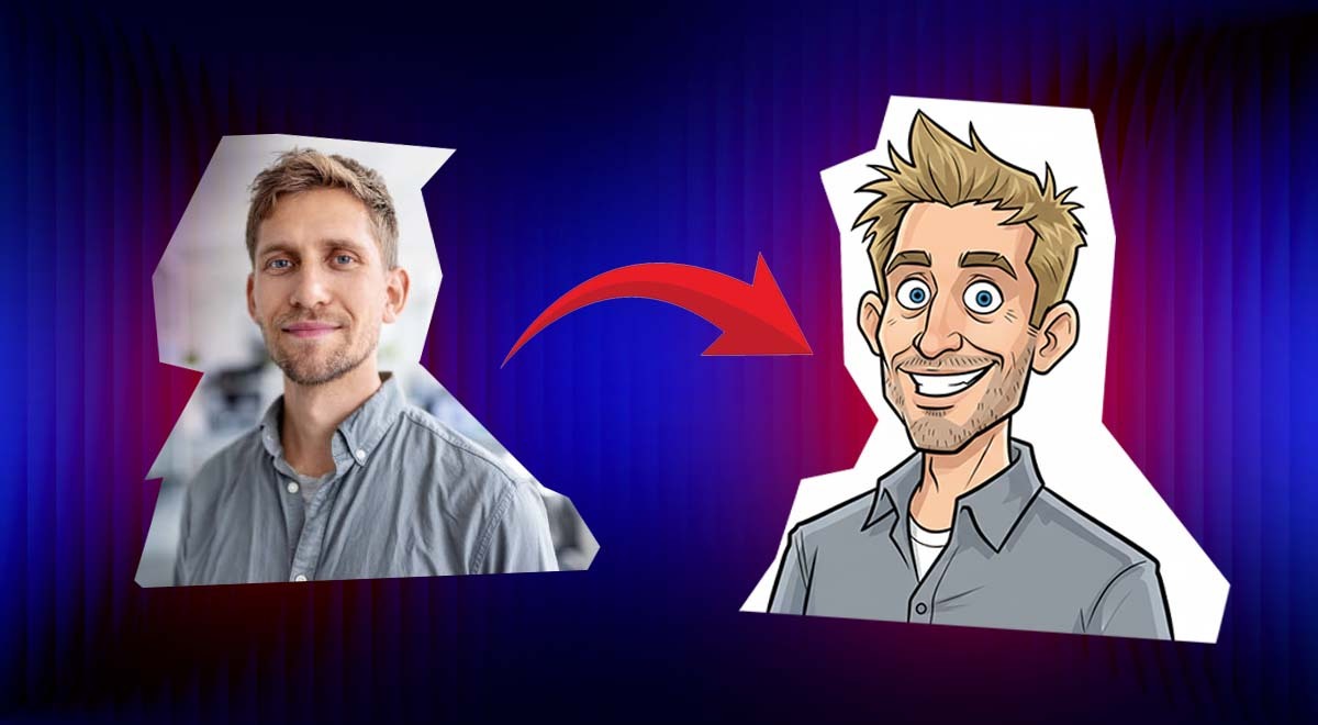 A person's image and their AI-generated caricature