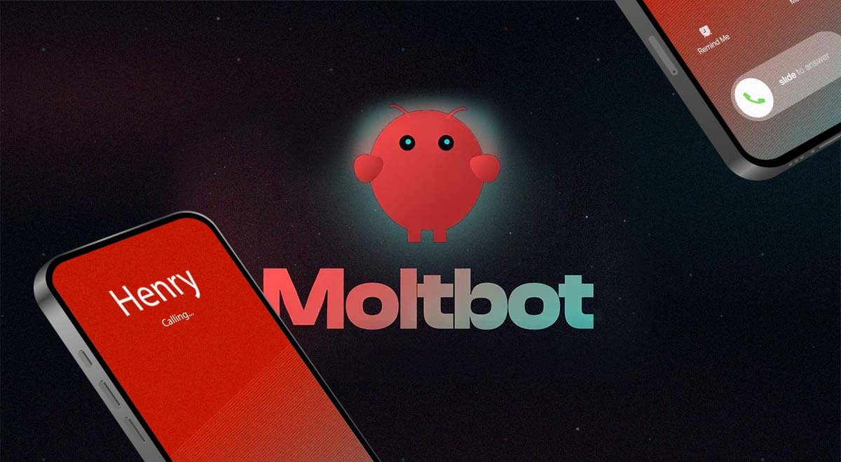 Moltbot logo and a smartphone, the screen suggests Henry is calling