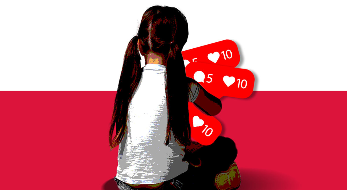 polish flag, girl, long hair, 2 pony tails, red social media notifications, white hearts