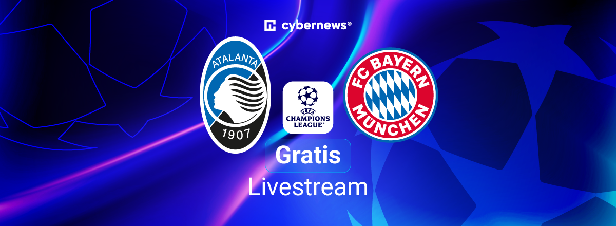 Atalanta vs. FC Bayern, Team Logos, blauer Hintergrund