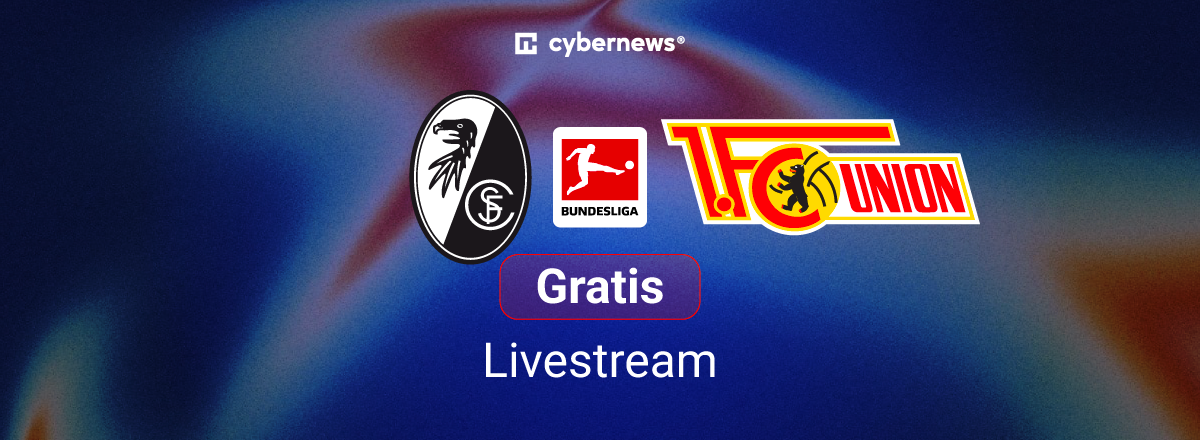 SC Freiburg gegen Union Berlin, Team Logos, blauer Hintergrund