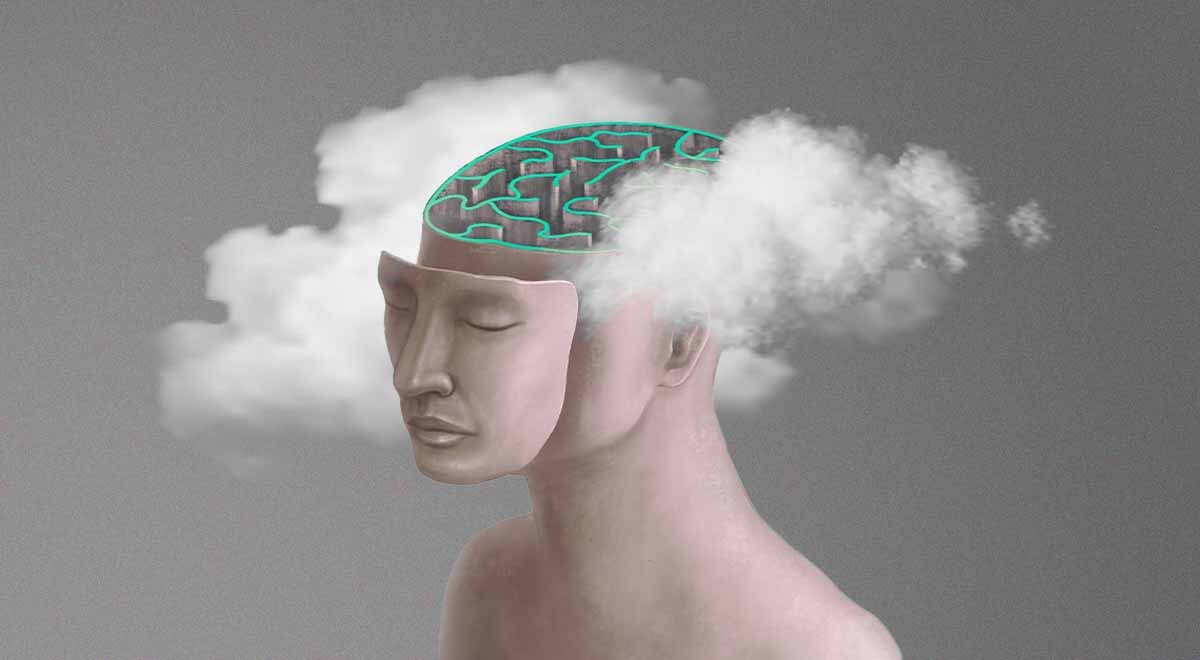 A figure of a person with fog coming out of their scalp