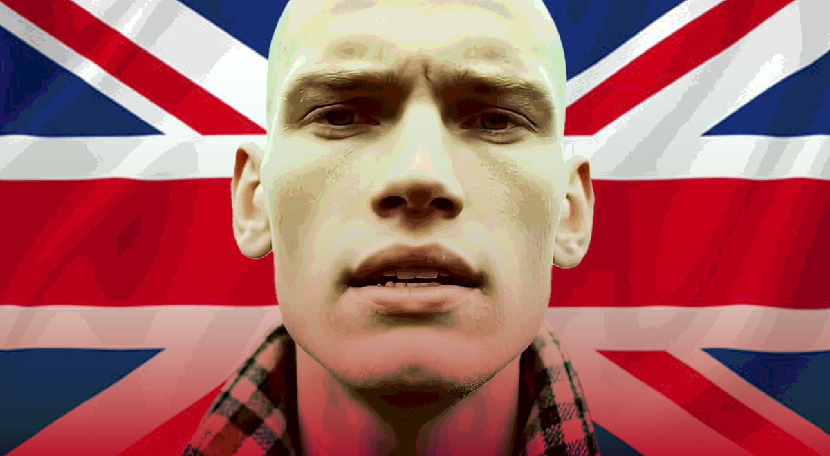 AI-generated rapper Danny Bones, English flag on the background