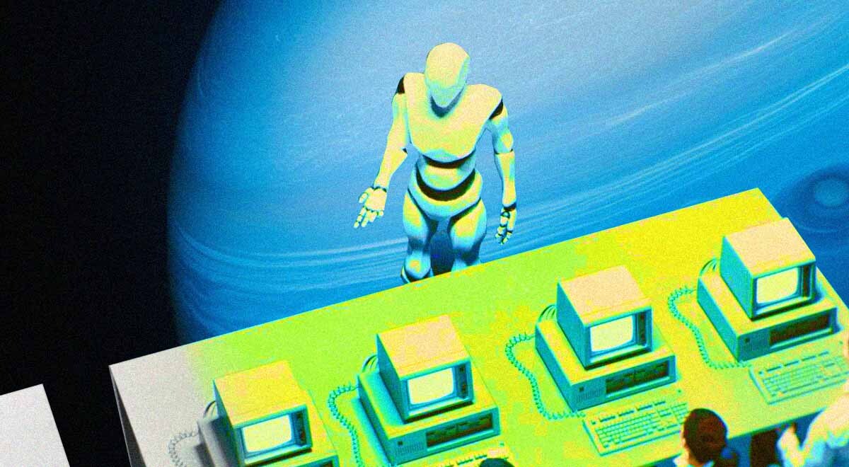 A robot-teacher and computers in a classroom