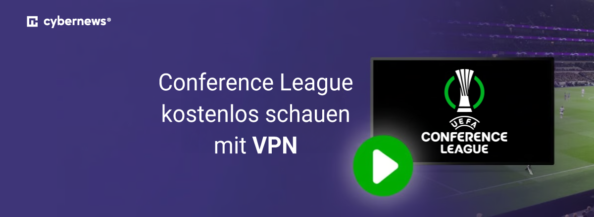 Conference League Logo, Stream Button, Lila Hintergrund