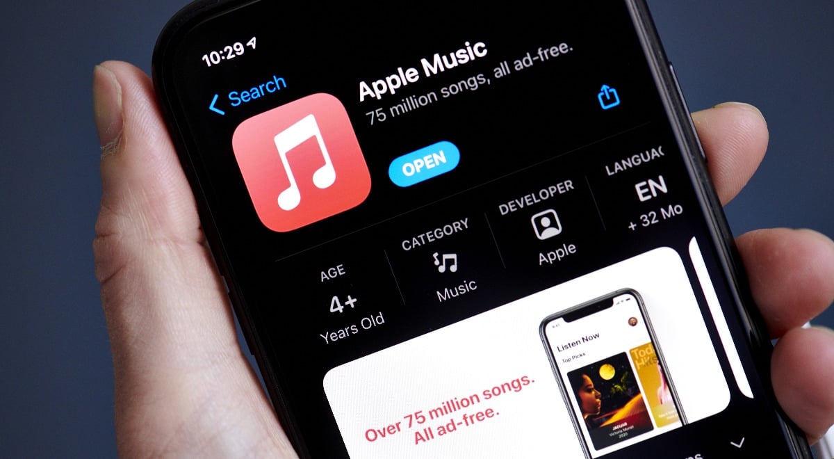 The Apple Music application for download in the Apple App store on a smartphone