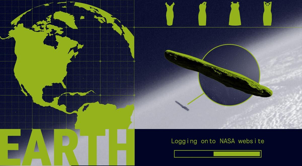 Dressing gown silhouettes as well as a green earth computer graphic and retro login.