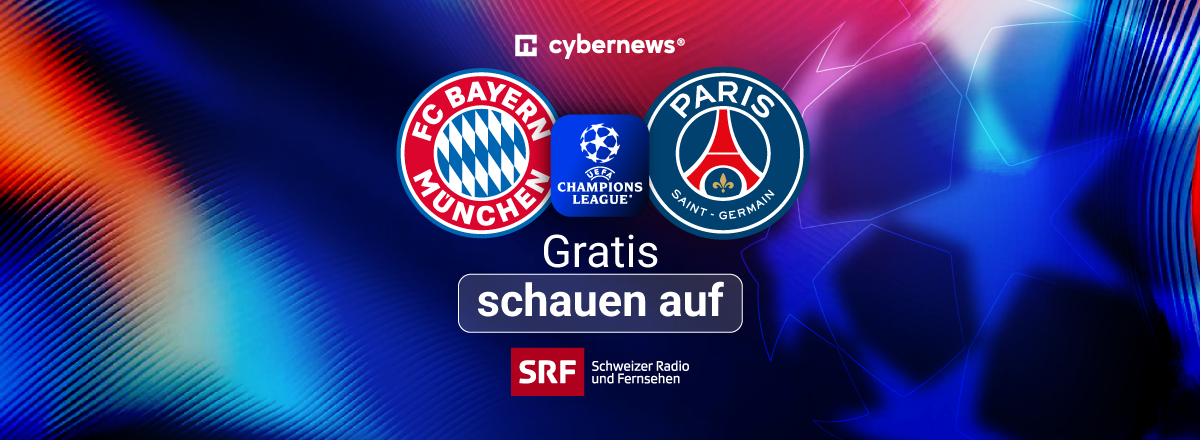 Bayern vs PSG Logos, Champions League, SRF, blau-rot