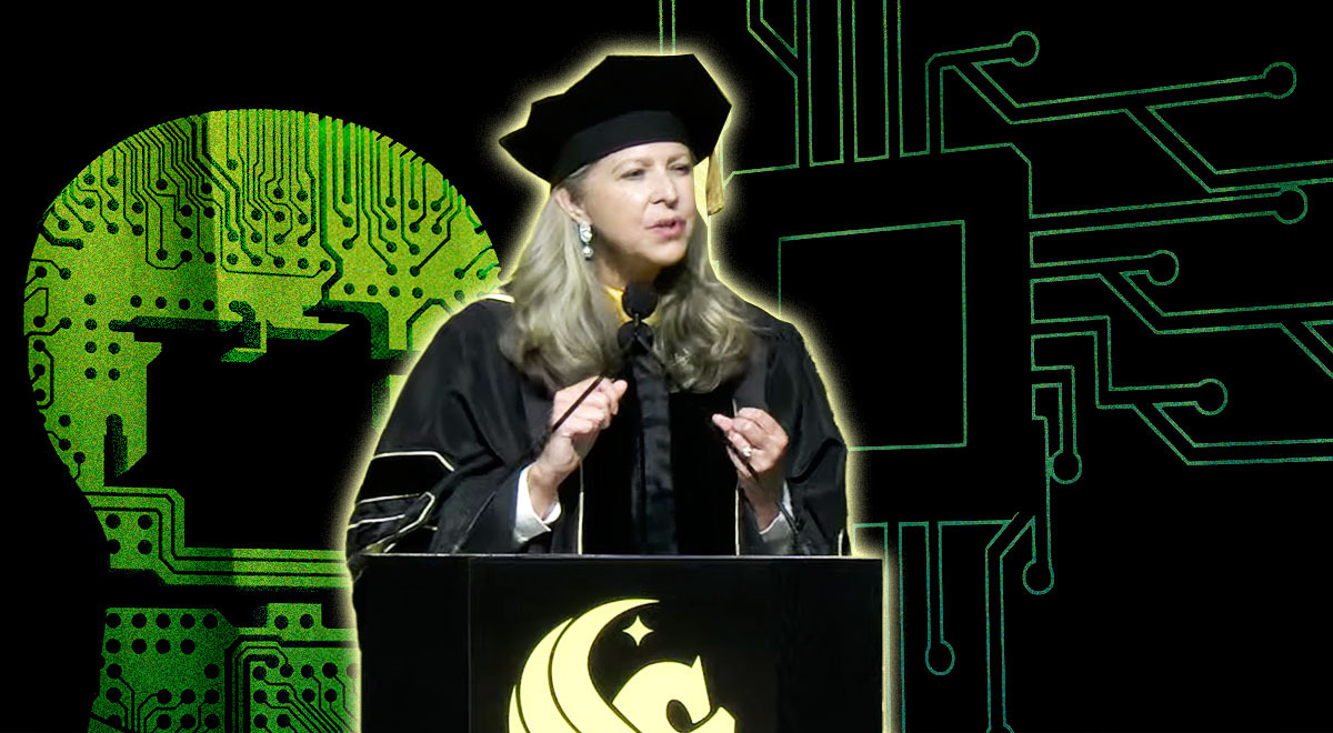 Gloria Caulfield speaks at a graduation ceremony at the University of Central Florida