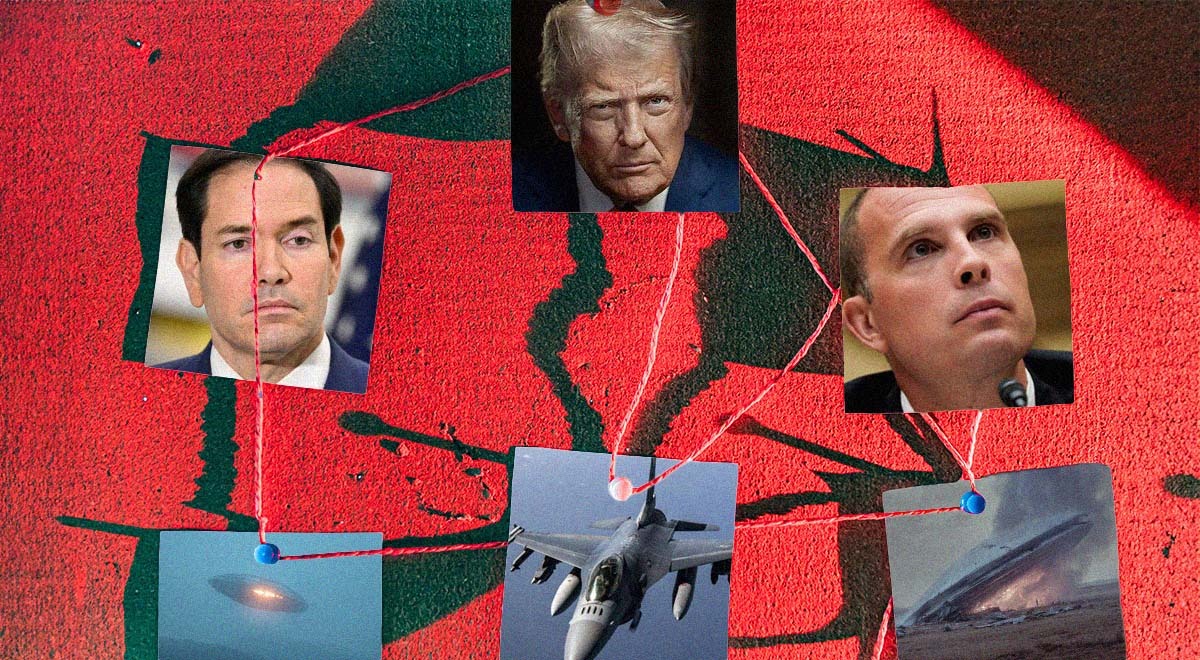 Various UFO contractors and trump near images of UFOs.